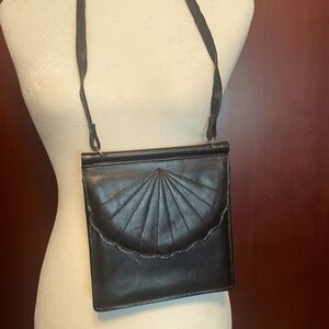 Unique Leather Small Black Crossbody Shell Bag Purse